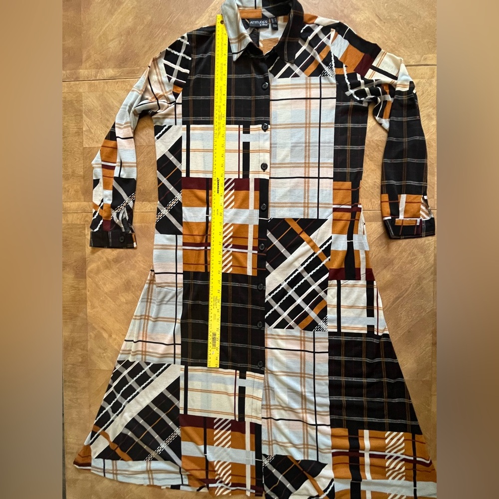 Attitudes by Renee Black, White and Khaki Collared A-Line Dress | Size M - Picture 7 of 9